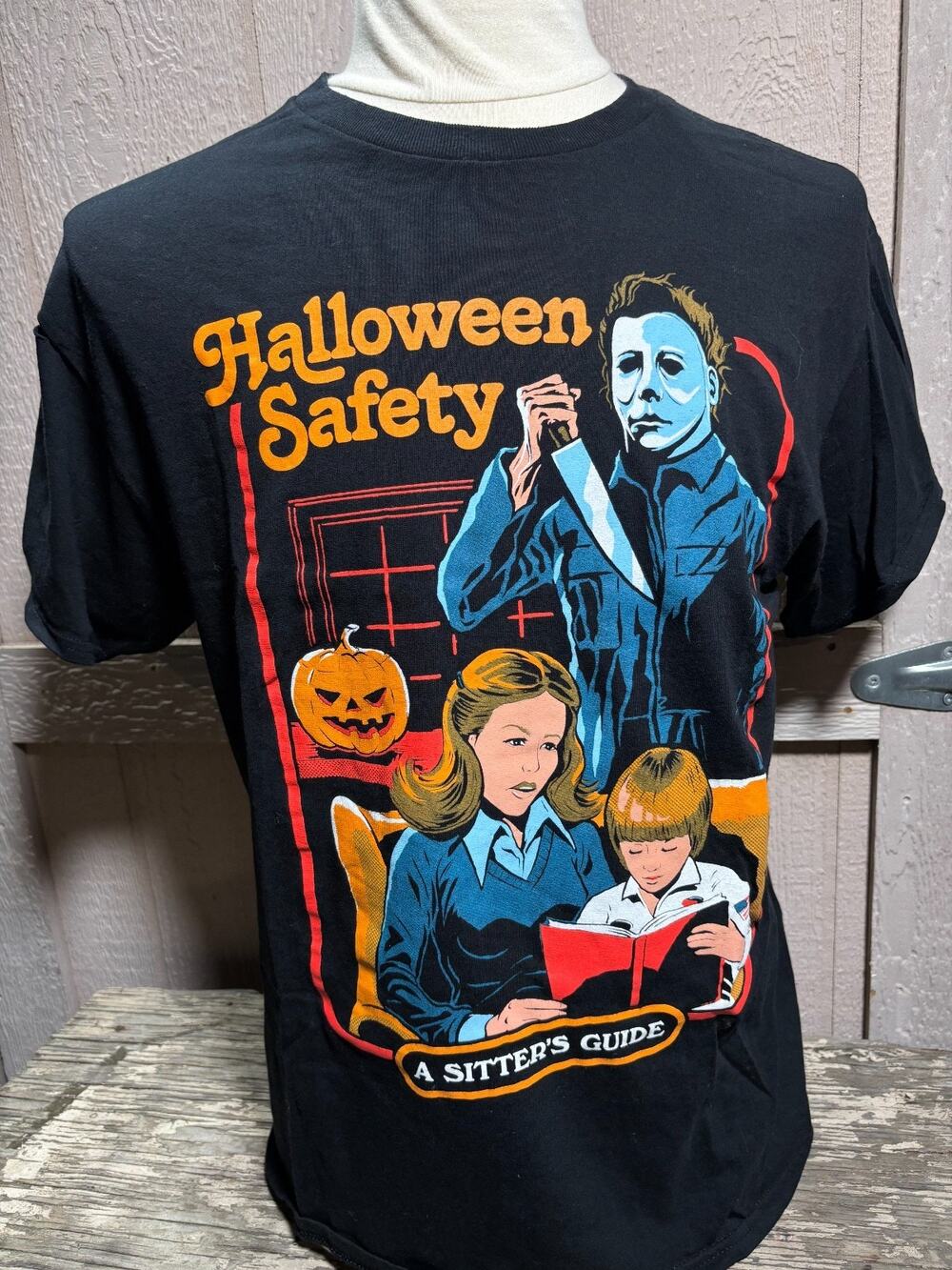 Steve Rhodes Halloween Safety Black T-Shirt Large Michael Myers NEW
